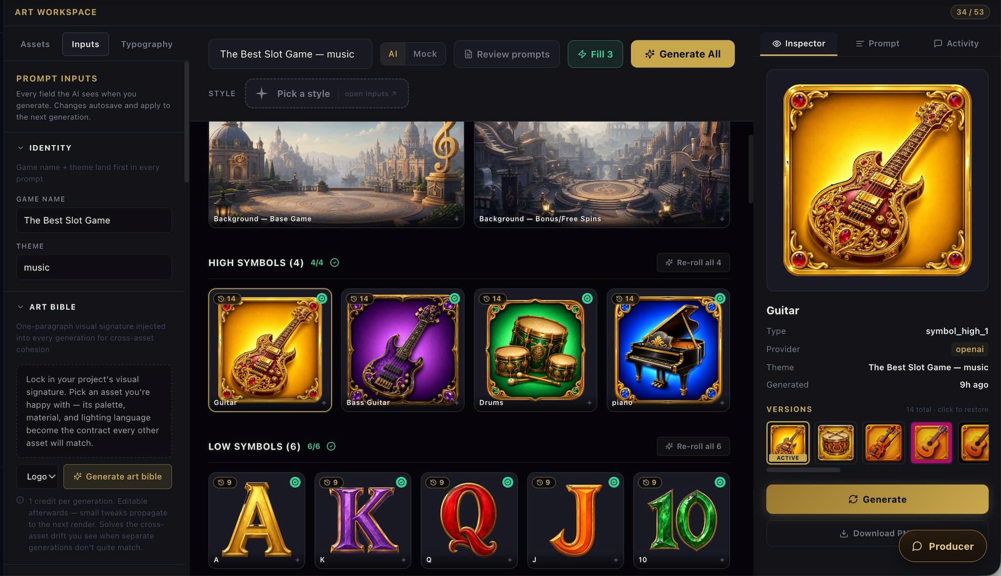 Spinative Art Studio — asset library with style and lighting controls