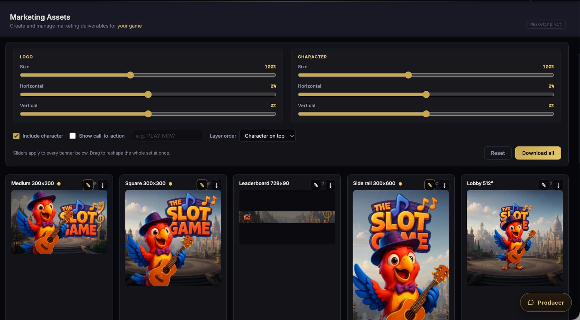 Spinative Marketing workspace — thumbnail generation across styles and platforms